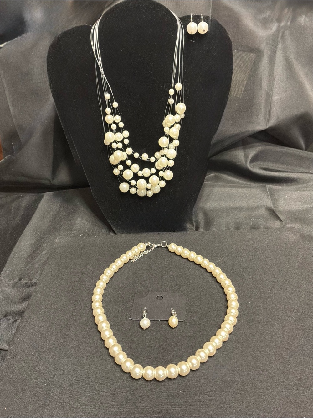 Pearl Multi-Strand Necklace Set Faux- Ivory Pearl Necklace and Earrings